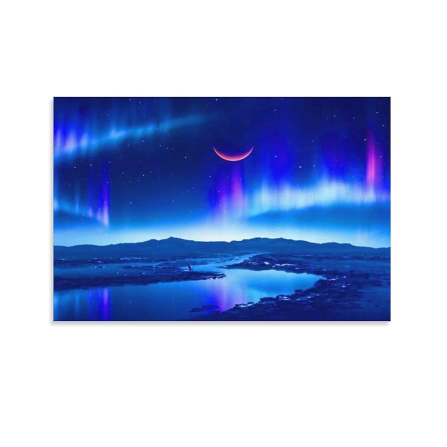 Amazon.co.jp: オーロラ 風景キャンバス絵画 大型湖 オーロラ